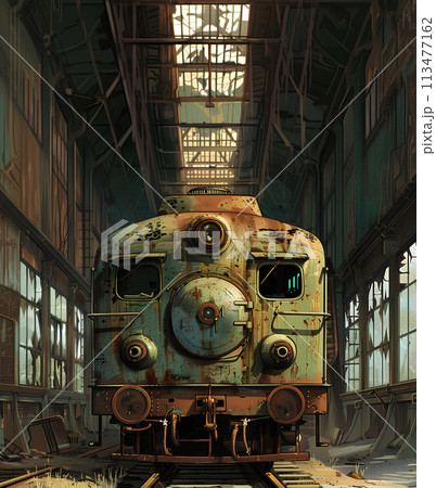 廃棄された電車車両の風景「AI生成画像」 113477162