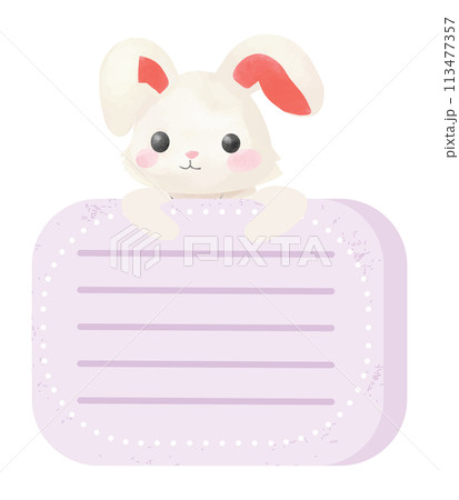 Cute rabbit with purple paper notes for short messages. 113477357