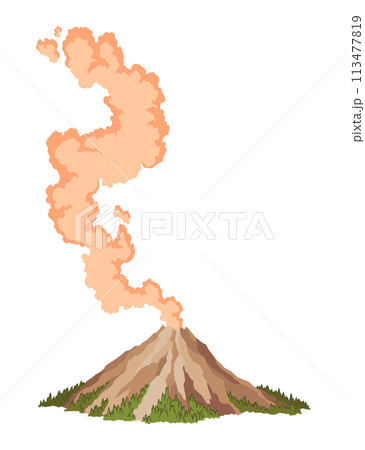 Volcano icon. Magma nature blowing up with smoke. An awakened vulcan activity fire and smoke element. Volcano eruption. Flat cartoon vector isolated illustration Volcano icon. Magma nature blowing up with smoke. An awakened vulcan activity fire and smoke element. Volcano eruption. Flat cartoon vector isolated illustration 113477819
