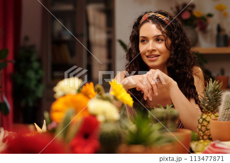 Woman talking to her friends by dinner 113477871
