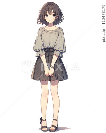 アニメ風の女性キャラクター 全身イラストのイラスト素材
