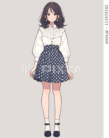 アニメ風カジュアル女子全身立ち絵 AI生成 アニメ風カジュアル女子全身立ち絵 AI生成 113478182