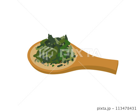 茶さじにのっているお茶っぱのイラスト 113478431