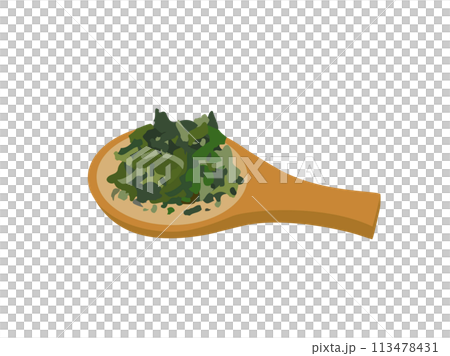 茶さじにのっているお茶っぱのイラスト 113478431