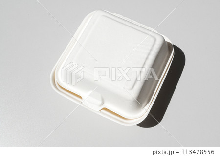 White cardboard box for bento cake to take away, highlighted on a white background 113478556