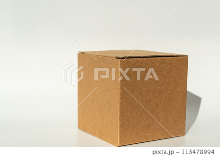 Simple brown cardboard box on white background. Simple brown cardboard box on white background. 113478994