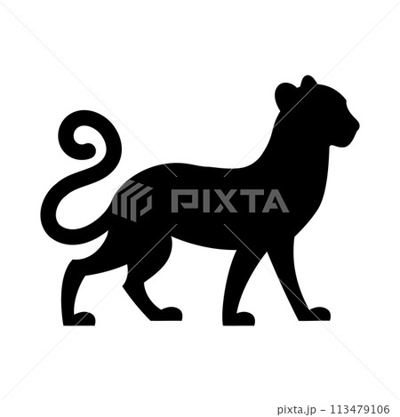 Black silhouette of leopard panther. Wild animal. Vector illustration. 113479106