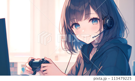 パソコンでゲームをする女の子　AI 113479225
