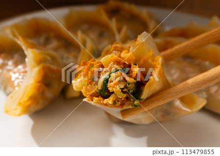 Kimchi dumplings made with kimchi Kimchi dumplings made with kimchi 113479855