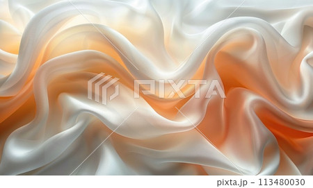 Pink silk fabric with waves and drapery. Luxury silk cloth background 113480030