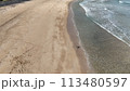 砂浜に続く足跡と犬 113480597