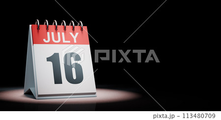 July 16 Calendar Spotlighted on Black Background 113480709