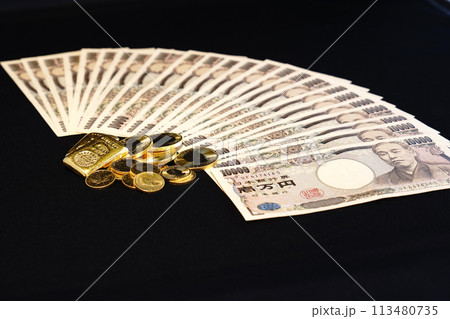 金貨などの実物資産とお札の共演 113480735
