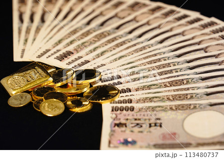 金貨などの実物資産とお札の共演 113480737