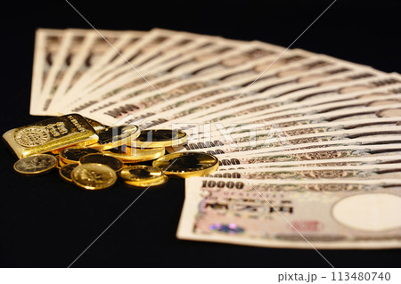 金貨などの実物資産とお札の共演 113480740
