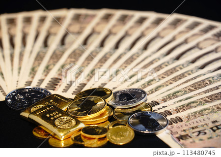 金貨などの実物資産とお札の共演 113480745