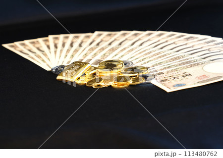 金貨などの実物資産とお札の共演 113480762