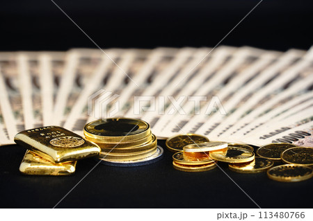 金貨などの実物資産とお札の共演 113480766