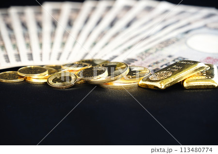 金貨などの実物資産とお札の共演 113480774