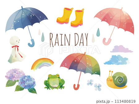 水彩で描いた梅雨のイラスト 113480819
