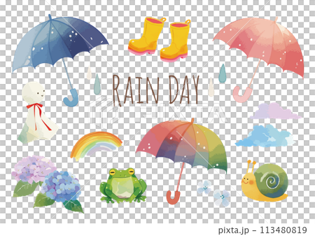 水彩で描いた梅雨のイラスト 113480819