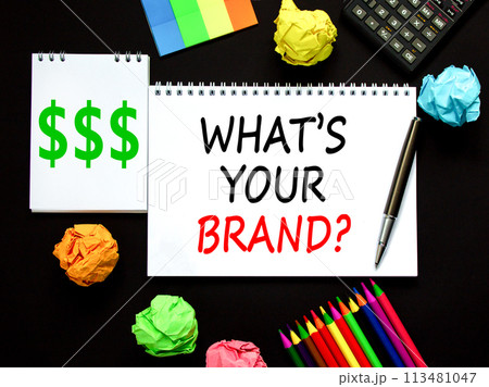 Branding what is your brand symbol. Concept words What is your brand on beautiful white note. Beautiful black background. Pen. Calculator. Business branding what is your brand concept. Copy space. Branding what is your brand symbol. Concept words What is your brand on beautiful white note. Beautiful black background. Pen. Calculator. Business branding what is your brand concept. Copy space. 113481047