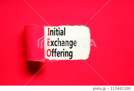 IEO initial exchange offering symbol. Concept words IEO initial exchange offering on beautiful paper. Beautiful red paper background. Business IEO initial exchange offering concept. Copy space. 113481100