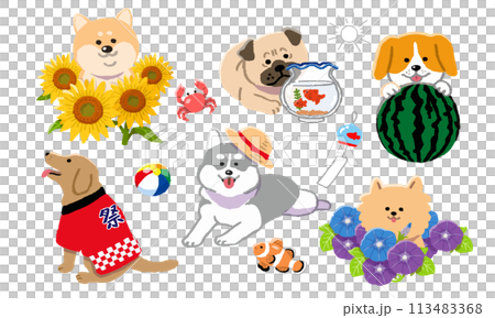 夏の犬イラストセット 夏の犬イラストセット 113483368