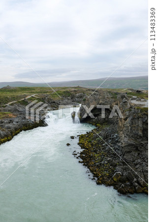 Mountain river among rocks and stones in nature. Nature conservation concept 113483369