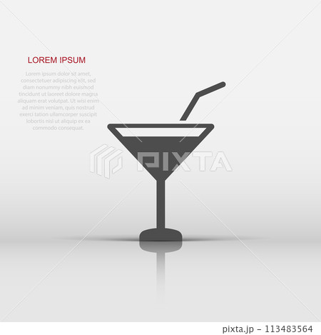 Alcohol cocktail icon in flat style. Drink glass vector illustration on white isolated background. Martini liquid business concept. Alcohol cocktail icon in flat style. Drink glass vector illustration on white isolated background. Martini liquid business concept. 113483564