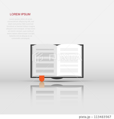 Book education icon in flat style. Literature magazine vector illustration on white isolated background. Book paper business concept. Book education icon in flat style. Literature magazine vector illustration on white isolated background. Book paper business concept. 113483567