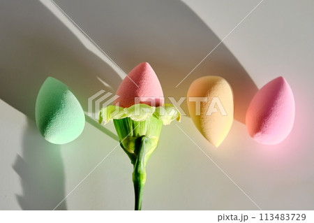 Four cosmetic sponges in delicate shades. 113483729