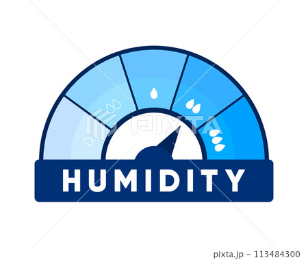 Humidity level. Water Temperature Indicator. Humidity meter. Measuring dashboard with arrow. Vector illustration. Humidity level. Water Temperature Indicator. Humidity meter. Measuring dashboard with arrow. Vector illustration. 113484300