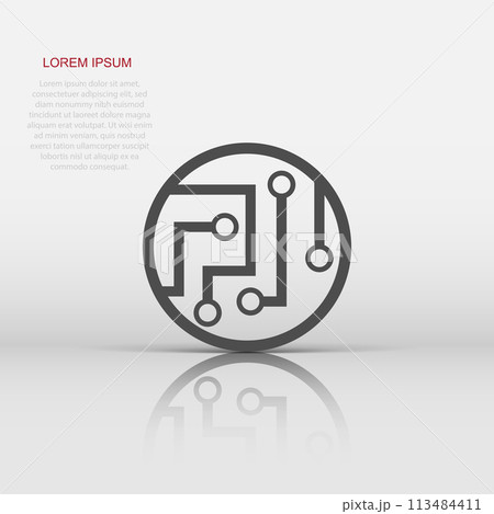 Circuit board icon in flat style. Technology microchip vector illustration on white isolated background. Processor motherboard business concept. 113484411