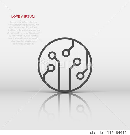 Circuit board icon in flat style. Technology microchip vector illustration on white isolated background. Processor motherboard business concept. 113484412