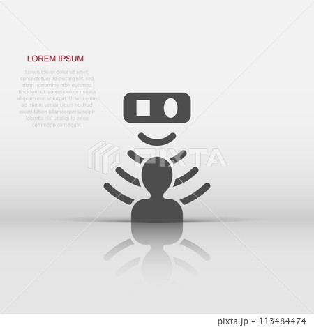 Motion sensor icon in flat style. Sensor waves with man vector illustration on white isolated background. People security connection business concept. Motion sensor icon in flat style. Sensor waves with man vector illustration on white isolated background. People security connection business concept. 113484474