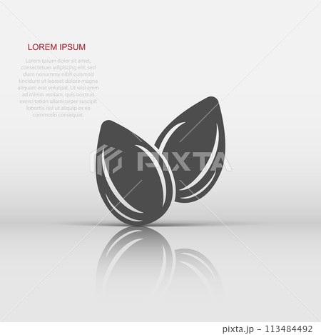 Almond icon in flat style. Bean vector illustration on white isolated background. Nut business concept. Almond icon in flat style. Bean vector illustration on white isolated background. Nut business concept. 113484492