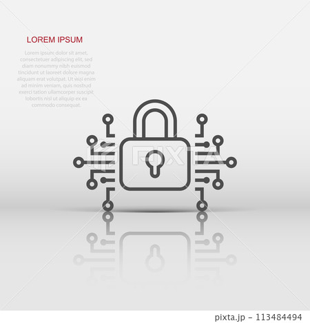 Cyber security icon in flat style. Padlock locked vector illustration on white isolated background. Closed password business concept. 113484494