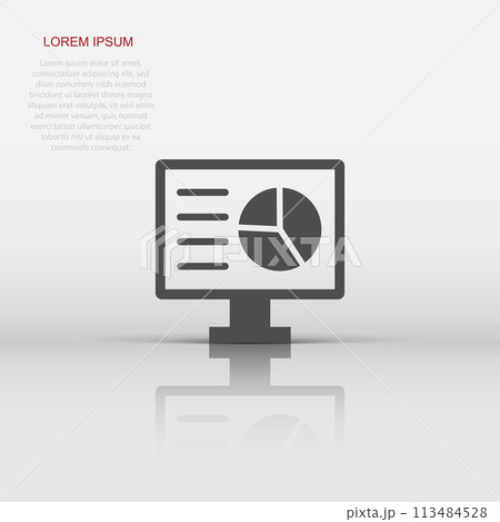 Analytic monitor icon in flat style. Diagram vector illustration on white isolated background. Statistic business concept. Analytic monitor icon in flat style. Diagram vector illustration on white isolated background. Statistic business concept. 113484528