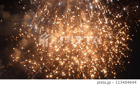 Golden Firework celebrate anniversary independence day night time celebrate national holiday. Countdown to new year 2023 party time event. Happy new year 2023, 4th of july holiday festival concept Golden Firework celebrate anniversary independence day night time celebrate national holiday. Countdown to new year 2023 party time event. Happy new year 2023, 4th of july holiday festival concept 113484644