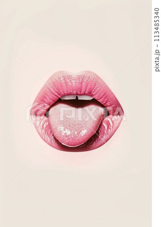 Allure of Gloss: Captivating Lips in Vivid Pink. Generative ai 113485340