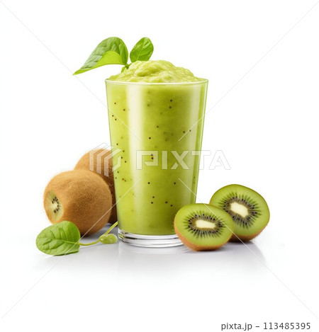 Kiwi Smoothie Isolated on White. Generative ai 113485395