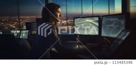 Diligent Air Traffic Controller Guiding Skies from Tower. Generative ai 113485396