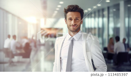 Focused American Businessman: Leading Amidst Office Dynamics. Generative ai 113485397