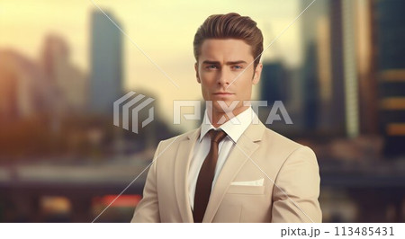 Young Businessman Triumphs in Urban Metropolis. Generative ai 113485431