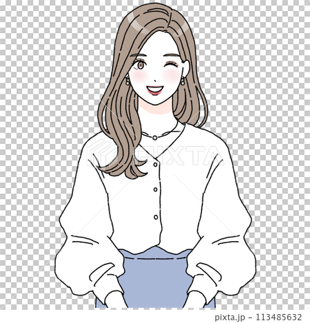 A woman with long hair winking 113485632