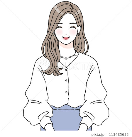 笑顔のロングヘアの女性 113485633