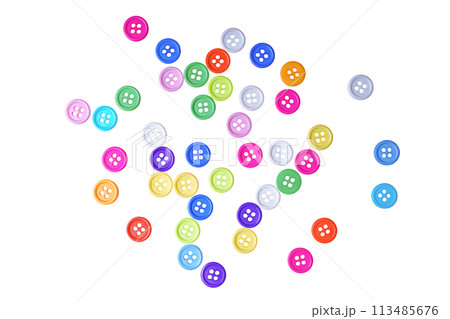 Set of colorful sewing shirt buttons isolated on white background. Diy, hobby, handmade concept 113485676
