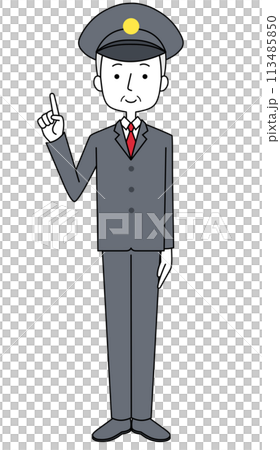 身穿制服指點的中年男子全身插畫 113485850