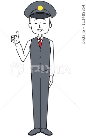 グッドサイン　制服を着た中年男性の全身イラスト 113485854